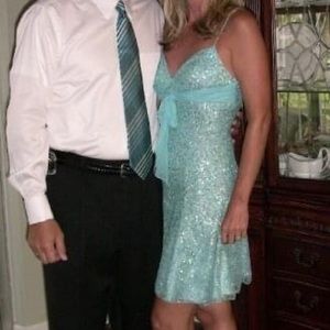 Sexy Cache Teal Sequin Cocktail Dress w/ Scarf